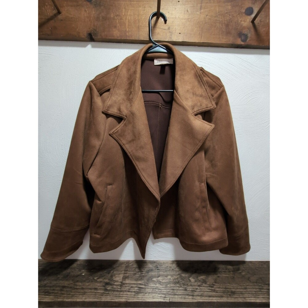 Philosophy Women's Cropped Taupe Faux Suede Open Front Moto Jacket Size 1x TG
